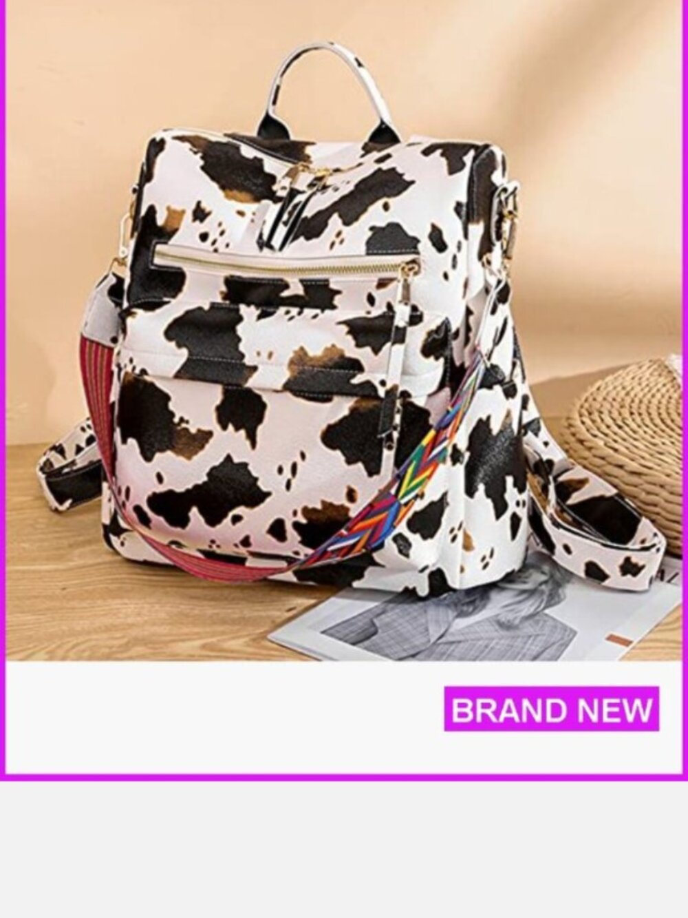Black and White Cow Print Backpack
